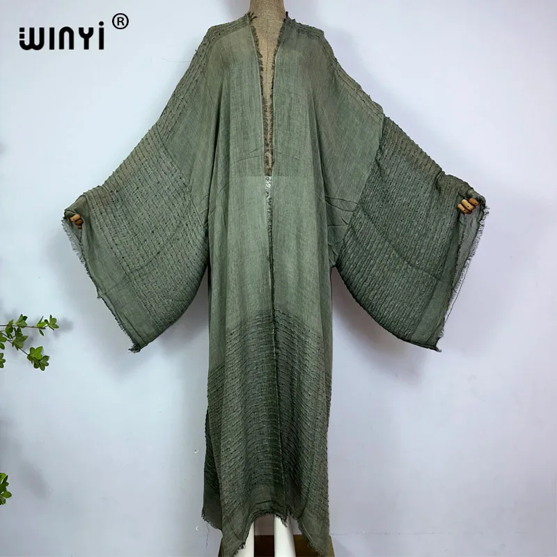 WINYI wysokiej jakości wygodne kobiety miękki kardigan luźna sukienka impreza Boho Maxi wakacje na plaży futerał do pływania up Africa Kimono