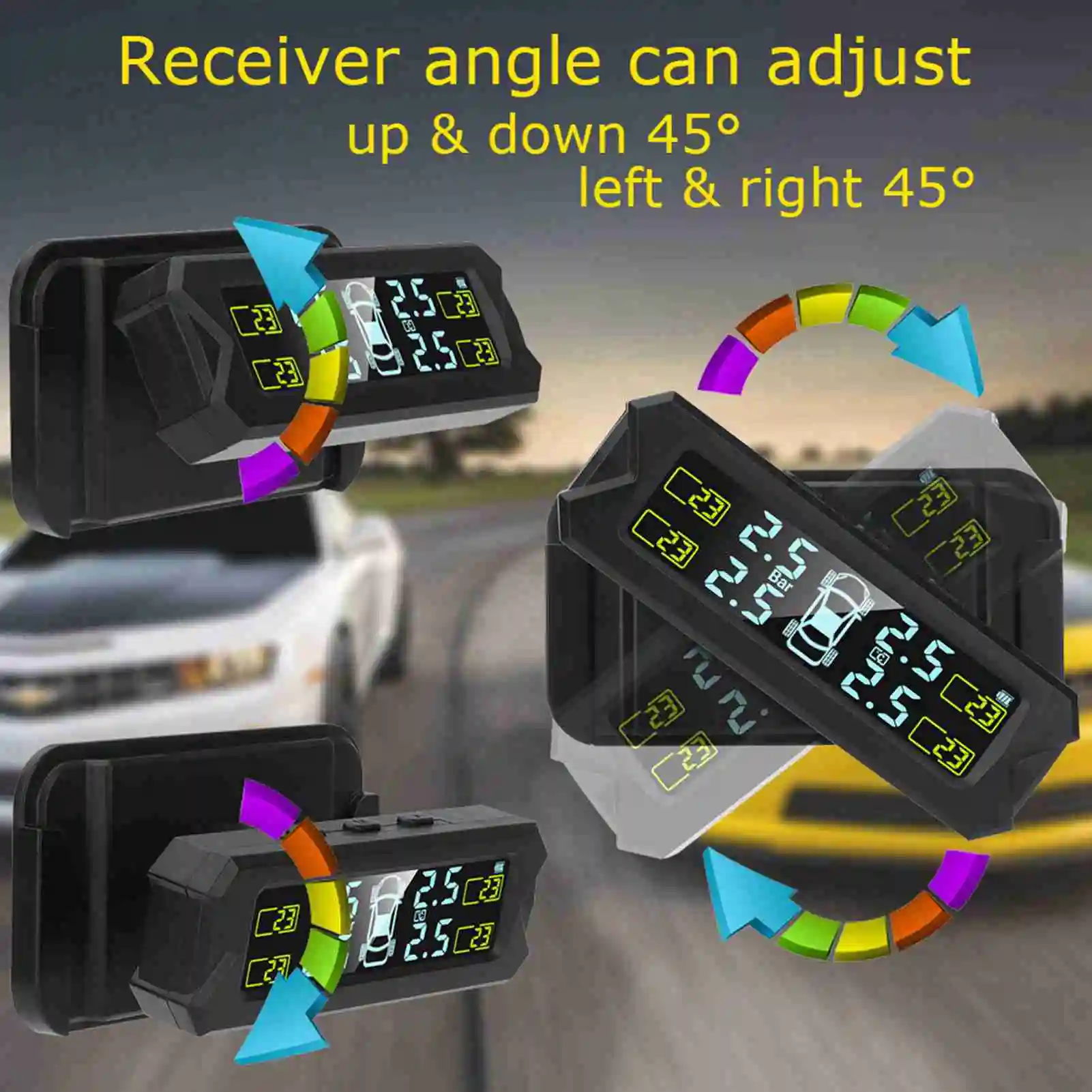 Tire Pressure Monitoring LCD Screen Auto Backlight Solar Powered Tire Pressure Monitoring System