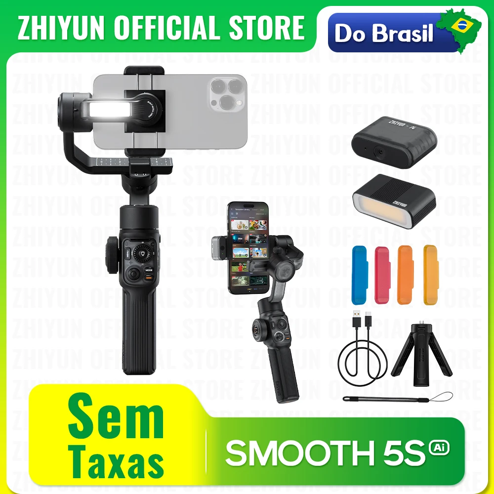 ZHIYUN Oficial SMOOTH 5S AI Smartphone Gimbal 3-Axis Gimbals Fill Light Phone Stabilizer para iPhone 15 Pro Max Android