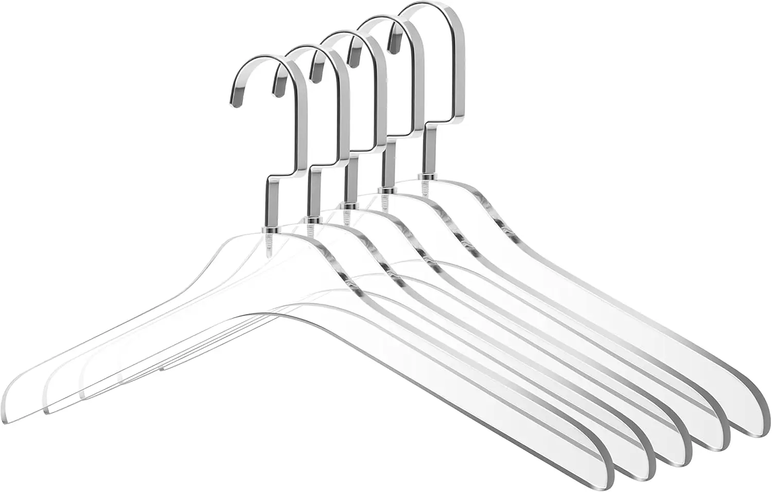 

Clear Acrylic Coat Hangers with Silver Hook, Glossy Closet Organizer for Dresses - 5 Pack