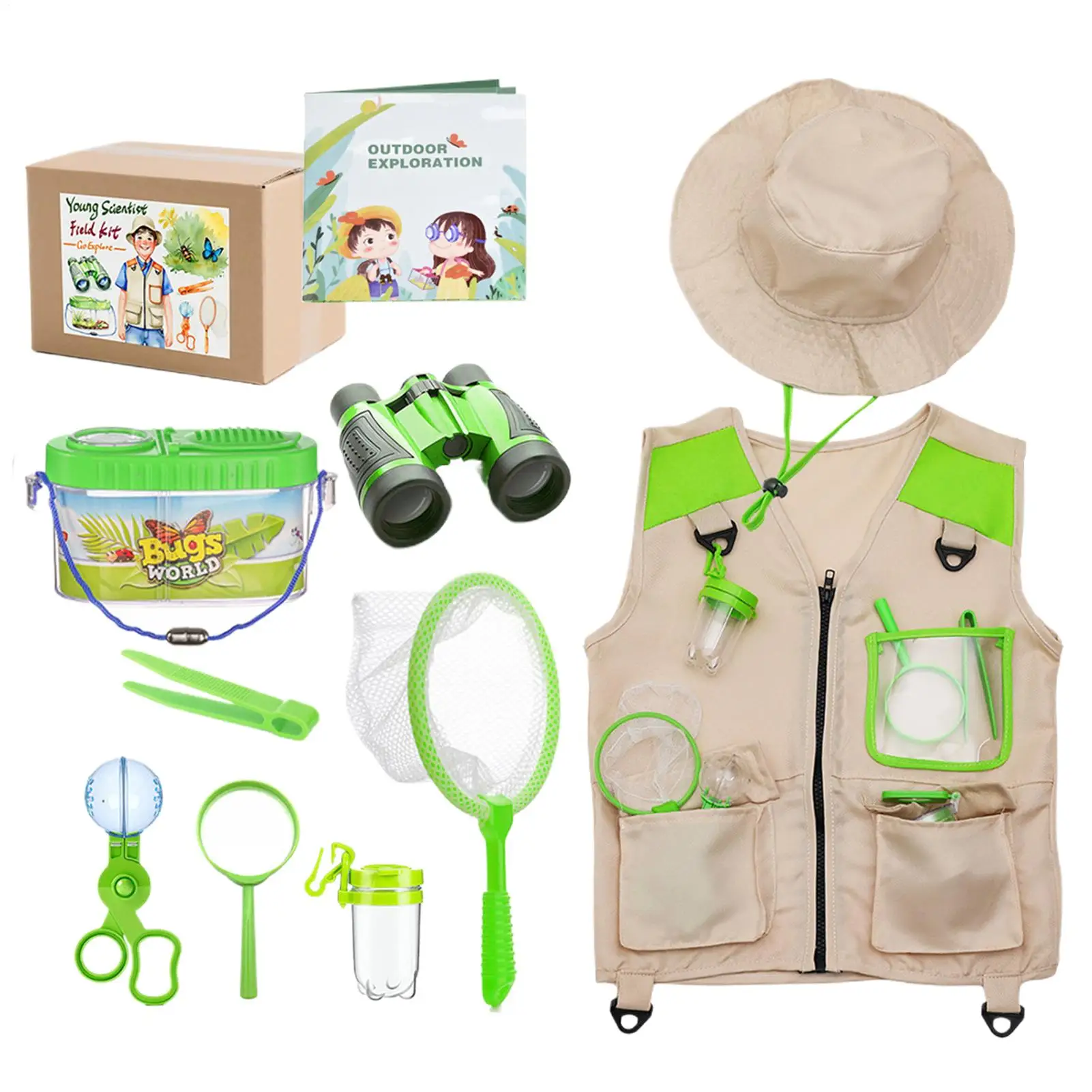 Kids Explorer Kit with Mesh Bag Lightweight Breathable Educational Toys Kids Nature Fly Catching Camping Kit for Boys Girls