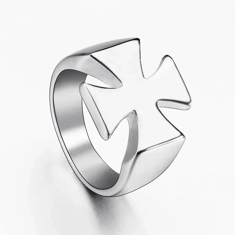 Vintage Knights Templar Iron Rings Stainless Steel Cross Ring for Men Boy Retro Punk Cool Male Jewelry