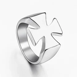 Vintage Knights Templar Iron Rings Stainless Steel Cross Ring for Men Boy Retro Punk Cool Male Jewelry