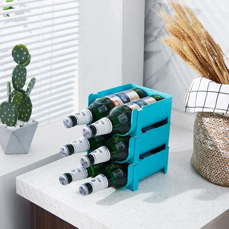 1x Water Bottle Organizer Plastic Fridge Drink Storage Box Holder Refrigerator Stackable Wine Beverage Rack For Kitchen Tool New