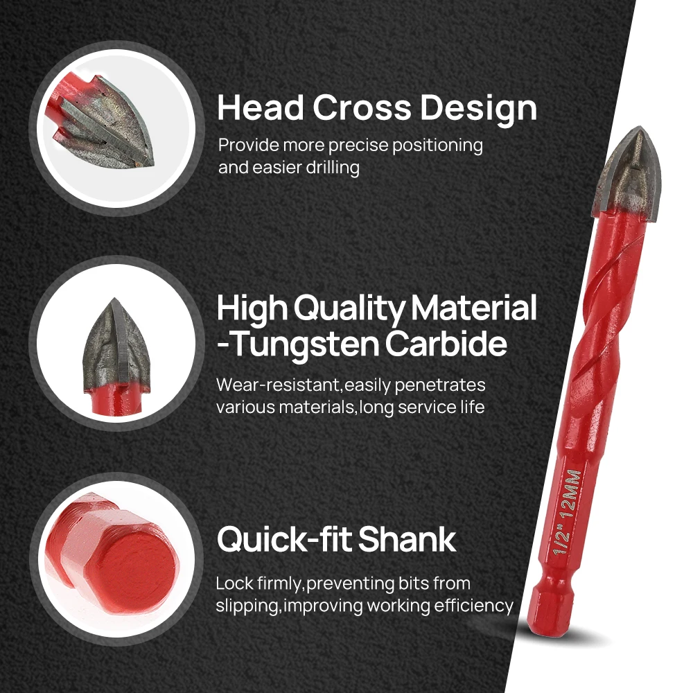 

FOCSTOL Drill Core Bit Set Carbide Tipped Hole Saw Woodworking For Plastic Masonry Ceramic Tile Hole Saw Drill