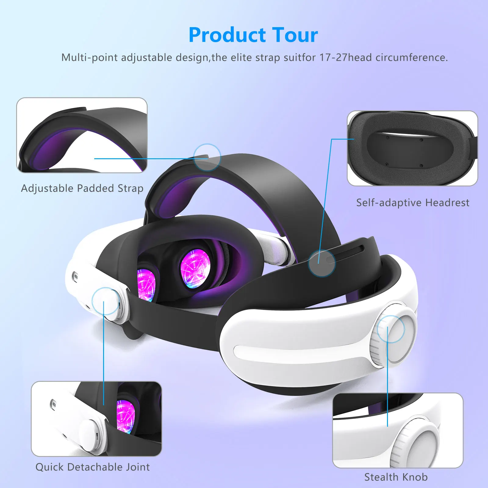 

Elite Dual Knob Adjustable Head Strap for Oculus Meta Quest 3S Quest 3 Comfortable Non-Battery VR Headset Accessory