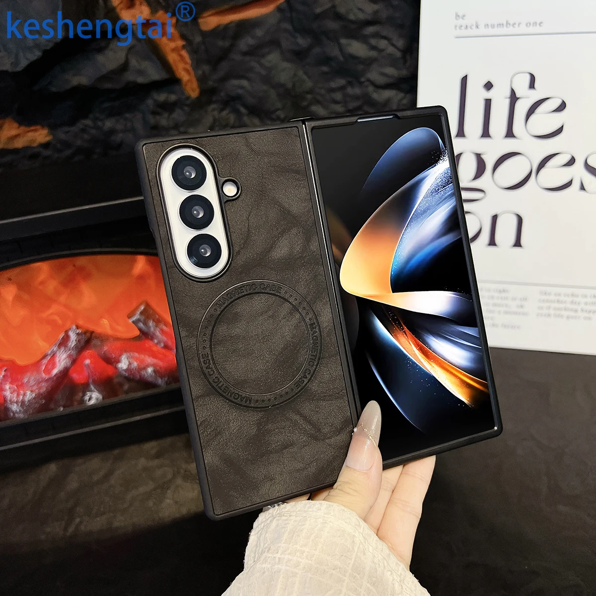 Магнитный чехол для телефона из искусственной кожи с жесткой задней панелью из ПК для Samsung Galaxy Z Fold Series 7, 6, 5, 4, 3, 5G, защитный чехол