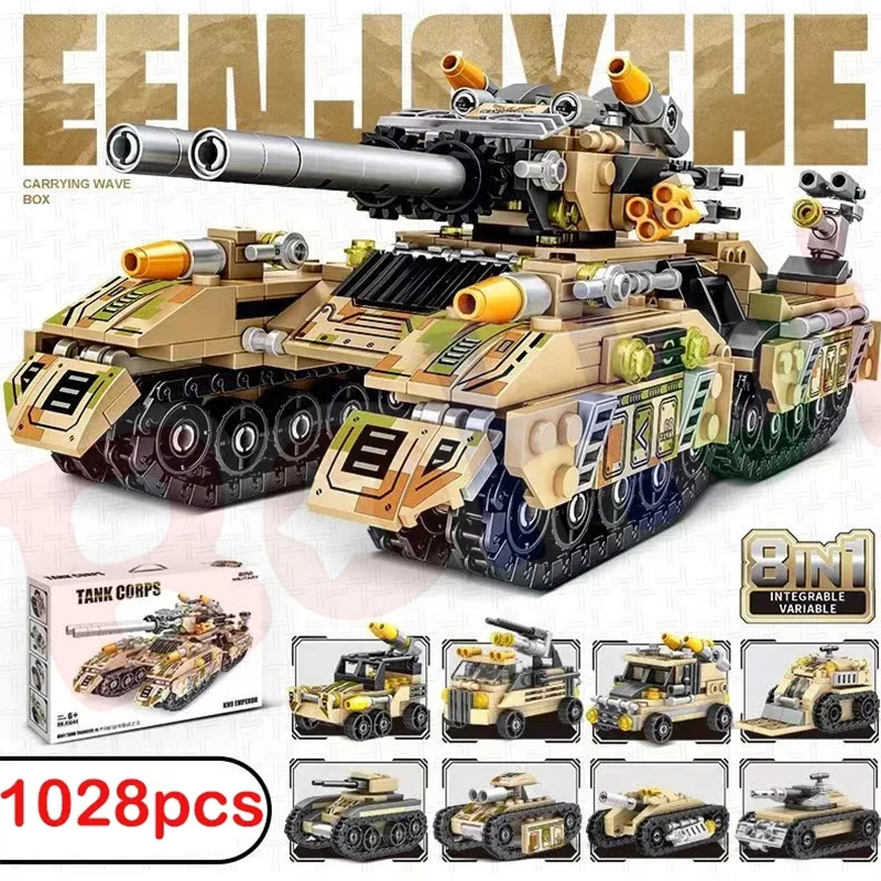 2025 WW2 vehículo militar tanque 8 en 1 avión camión modelo bloques de construcción DIY ladrillos niños juguetes de construcción regalos para niños adultos