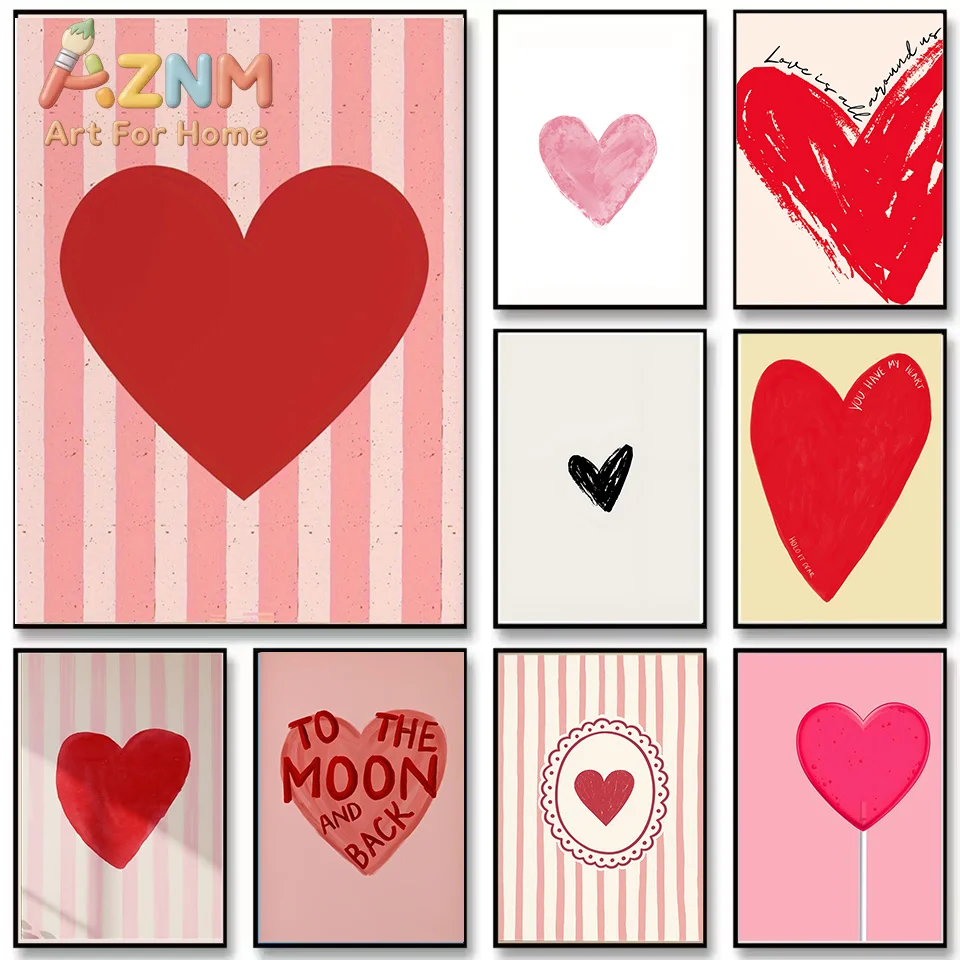 A Poster Featuring A Red Heart Theme Adorned with Pink Stripes Is The Perfect Poster for Weddings and Valentine's Day