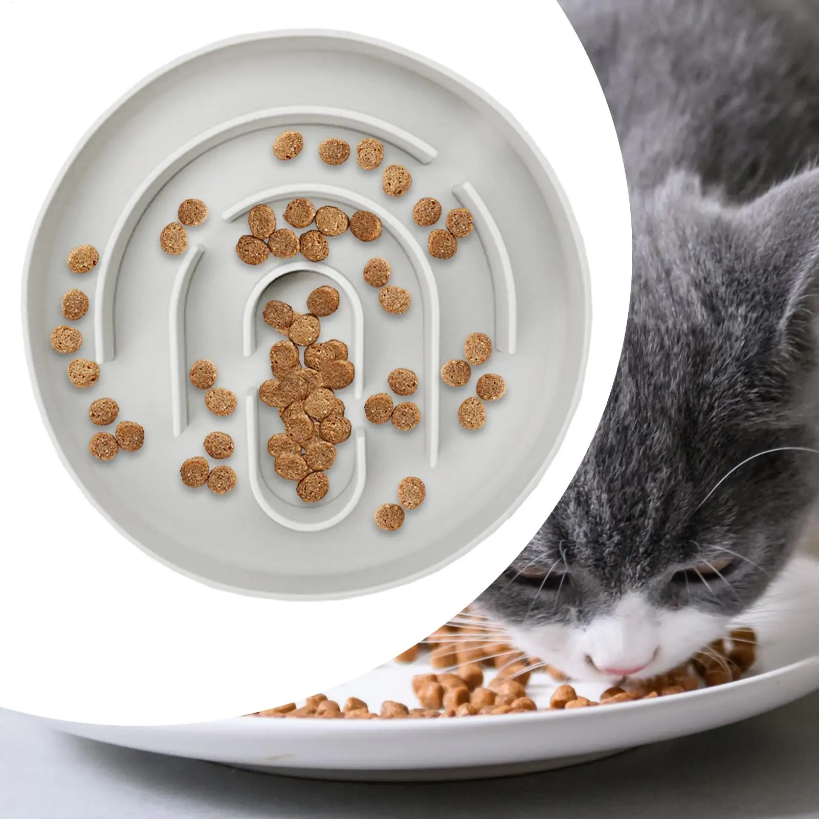 Slow Feeding Cat Bowl Dry Wet Food Slower Feeder for Cat Animals Silicone Food Holder Healthy Eating Maze-Shaped Dish for Living