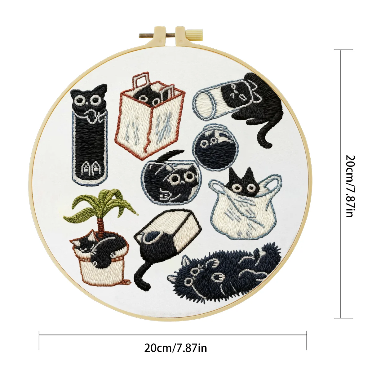 1 Stück 20X20CM/15X15CM 7,87/6,3 Zoll Katzen-Stickerei-Starter-Kit DIY-Kit DIY-Stickerei-Set Handarbeiten Nähkunst Nadelkunst – Detail 4