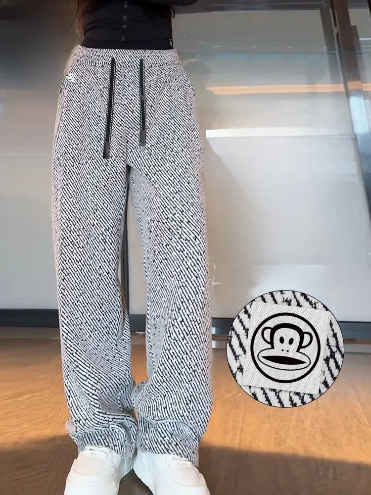 

Повседневные брюки Paul Frank Lazy Sle, свободные спортивные брюки с широкими штанинами, прямого кроя, весенние, белые, молодежные, для активного отдыха, из полиэстера