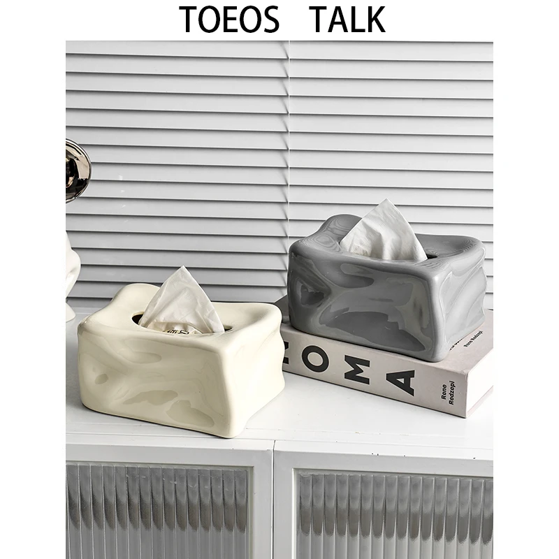 Nordic Style Ceramic Tissue Box Cute Living Room Coffee Table Decorative Item Luxury High Value Creamy Style Tissue Holder view 3