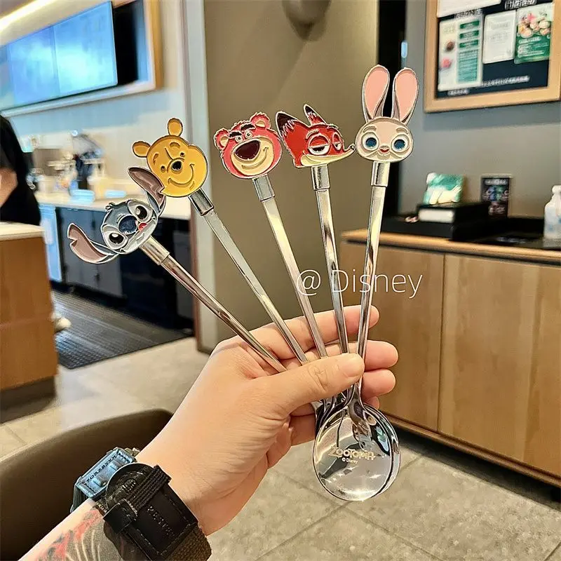 Cuillère à café mignonne ZooTopia Nick Wilde, dessin animé Disney Judy Hopps, tige d'agitation à long manche, cuillère à dessert en acier inoxydable 304
