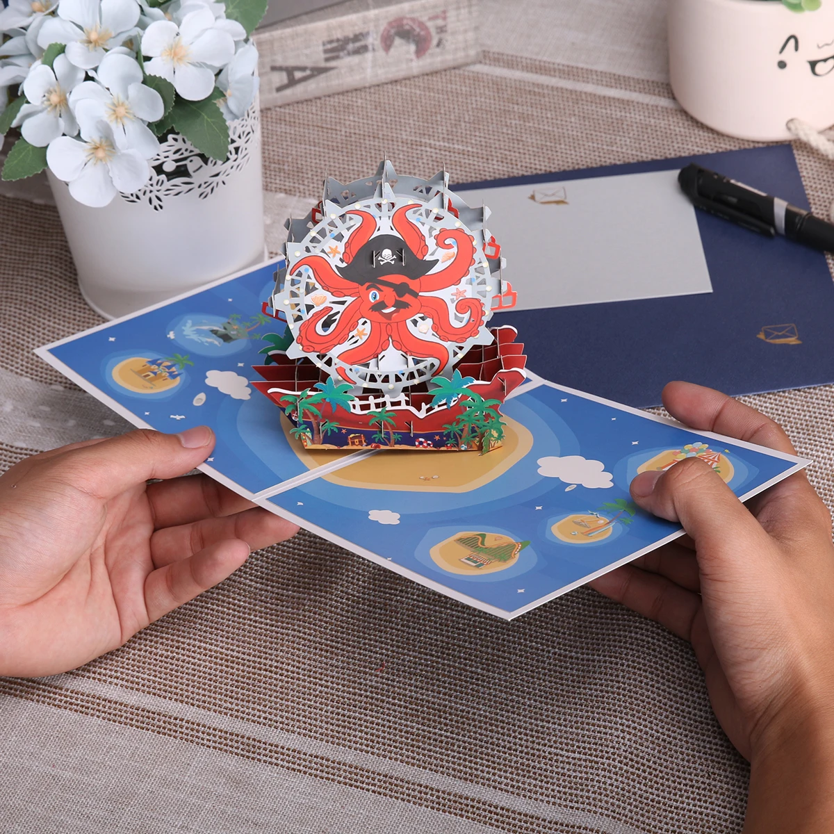 3D Birthday Card for Kids Ferris Wheel Pop Up Greeting Cards Octopus Themed Playground