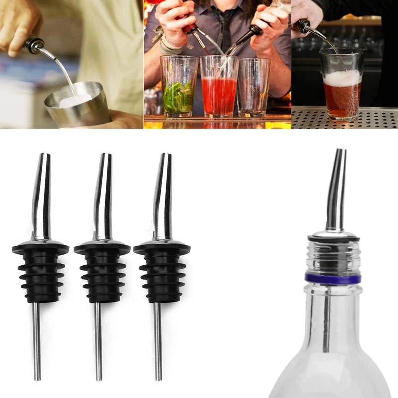 3pcs Stainless Steel Wine Olive Oil Pourer Dispenser Spout Glass Bottle Pourer Cap Spout Stopper Mouth Dispenser Bartender