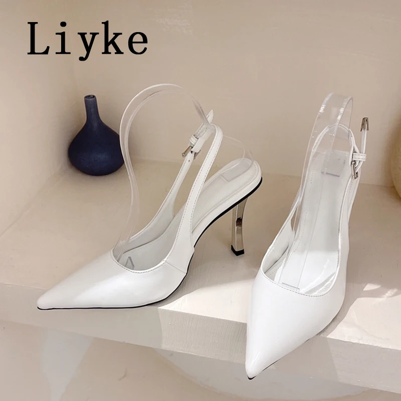 Liyke-zapatos de tacón de aguja con punta estrecha para mujer, calzado elegante con correa y hebilla, para fiesta y boda, 2024