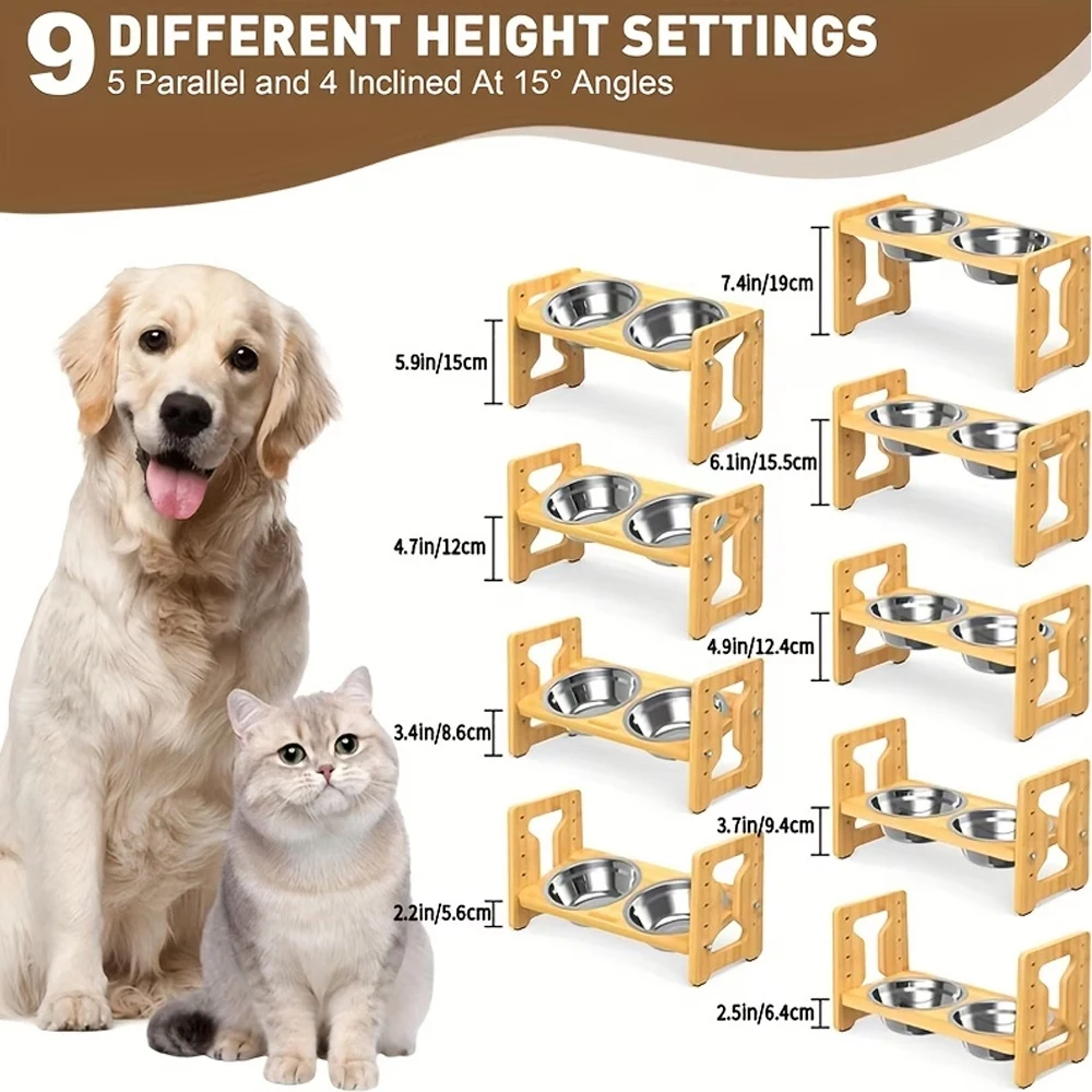 Adjustable Height Cat Bowl 9 Levels Raised Elevated Pet Feeder Bowl Anti-Vomiting Stainless Steel Cat Water Food Bowl for Cats