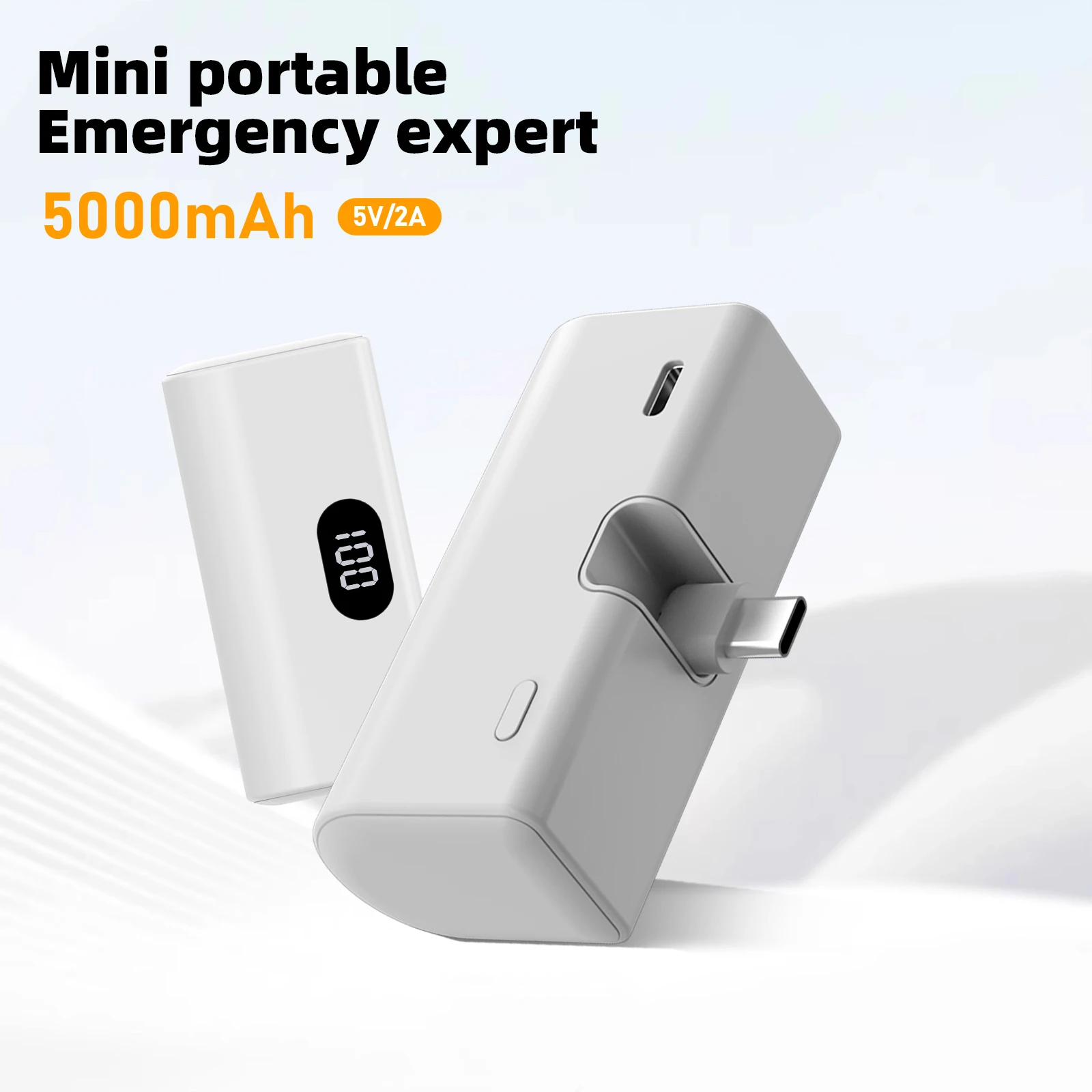 Lightweight 5000mAh Portable Power Bank with Built-in Type C Foldable Functionality, Suitable for Charging All Type C Devices.