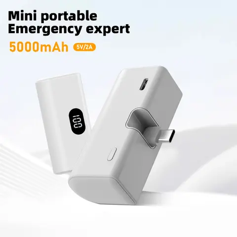 Lightweight 5000mAh Portable Power Bank with Built-in Type C Foldable Functionality, Suitable for Charging All Type C Devices.