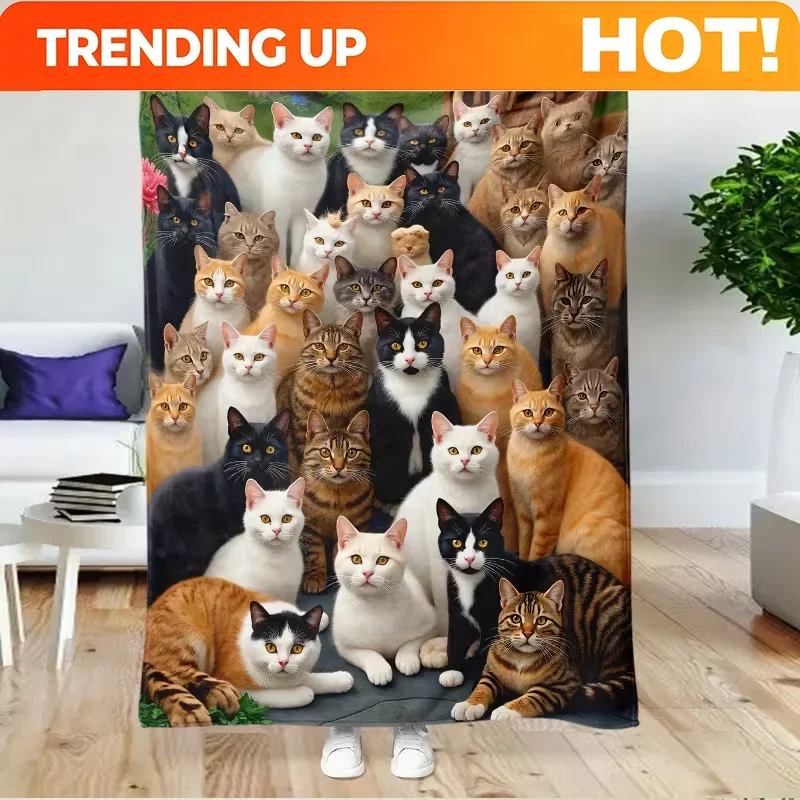 Customization One Piece Of Soft Blanket Featuring A Cat Group, Perfect As A Gift For Cat Enthusiasts Blankets