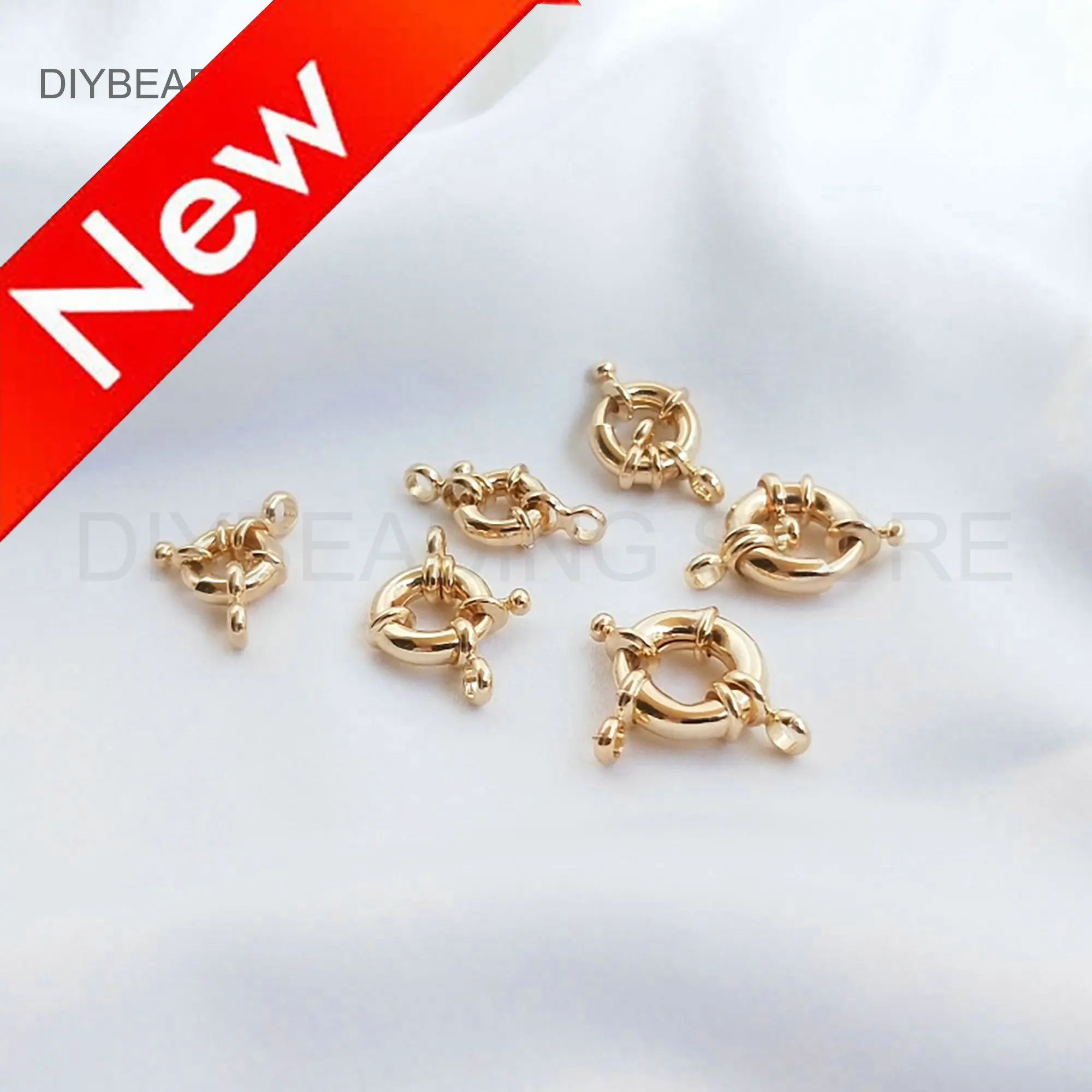 

Strong Spring Clasp Bulk Wholesale Supply 14K Gold Plated Brass Round Claw Closure Finding for Necklace Bracelet Making(3 Sizes)