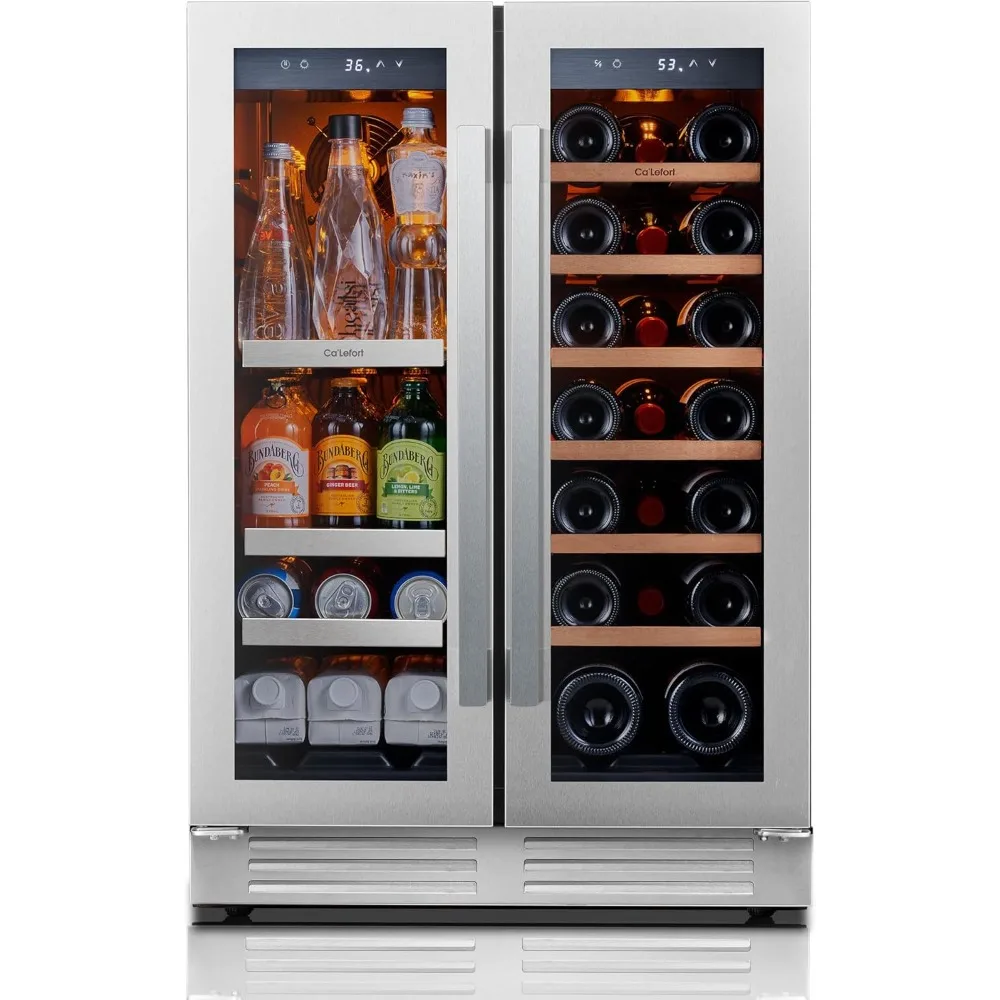 

Ca'Lefort 24 Inch Wine and Beverage Refrigerator, 60 Can and 20 Bottle Wine Fridge 36-72°F, 3 LED Dual Zone Wine Cooler with Gla