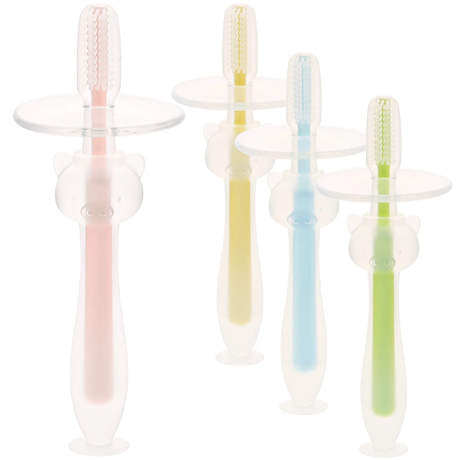 4Pcs Baby Toothbrushes for Infants 12 Months Up Suction Base Design Premium Silicone Soft Baby Toothbrush Infant Toothbrush