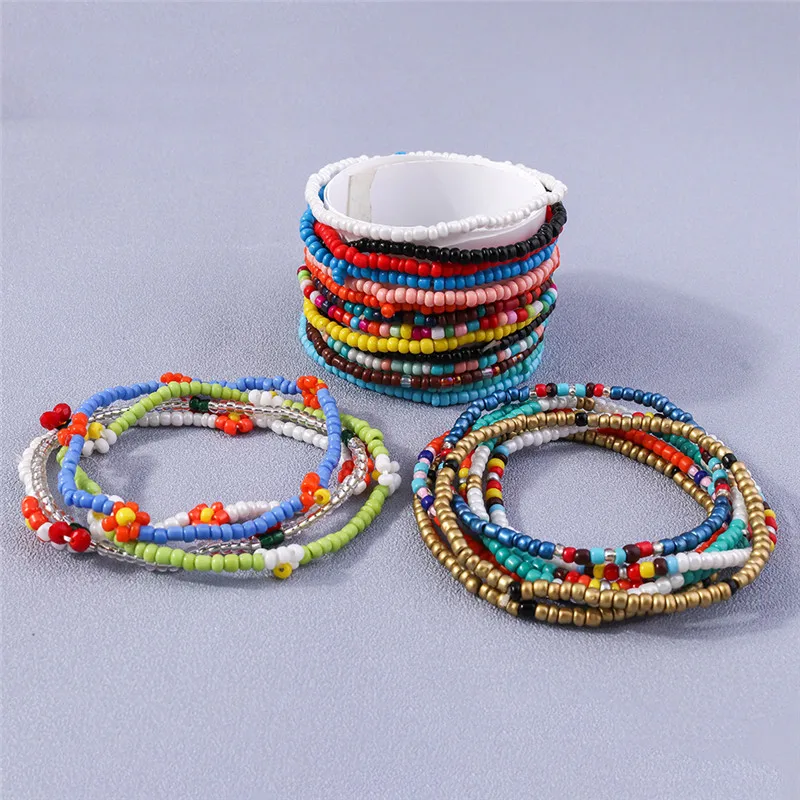 1PC Handmade Bohemian Friendship Bracelet Ethnic Colorful Seed Bead Flowers Charm Bracelet For Women Children Beach Party Gifts