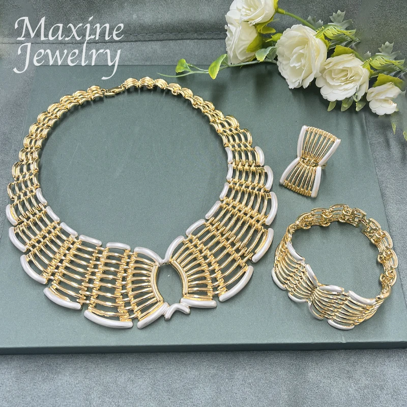 Original Dubai 18K Gold Plated Jewelry Set Women Exquisite Italian Necklace Earrings Bracelet Ring Bridal Wedding Party Gifts