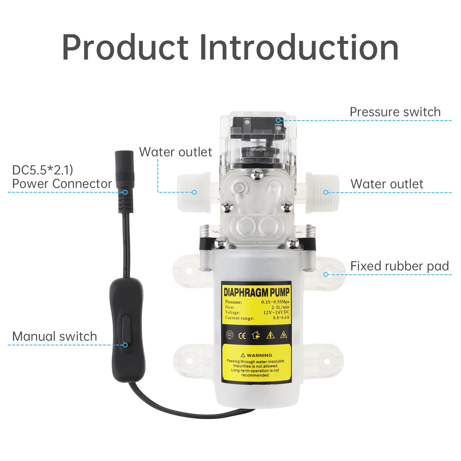 DC 12V-24V Intelligent Self Priming Mini Diaphragm Water Pump Motor 2 - 5 L/Min 60W Electric Wine Transfer Pump for Home Brewing