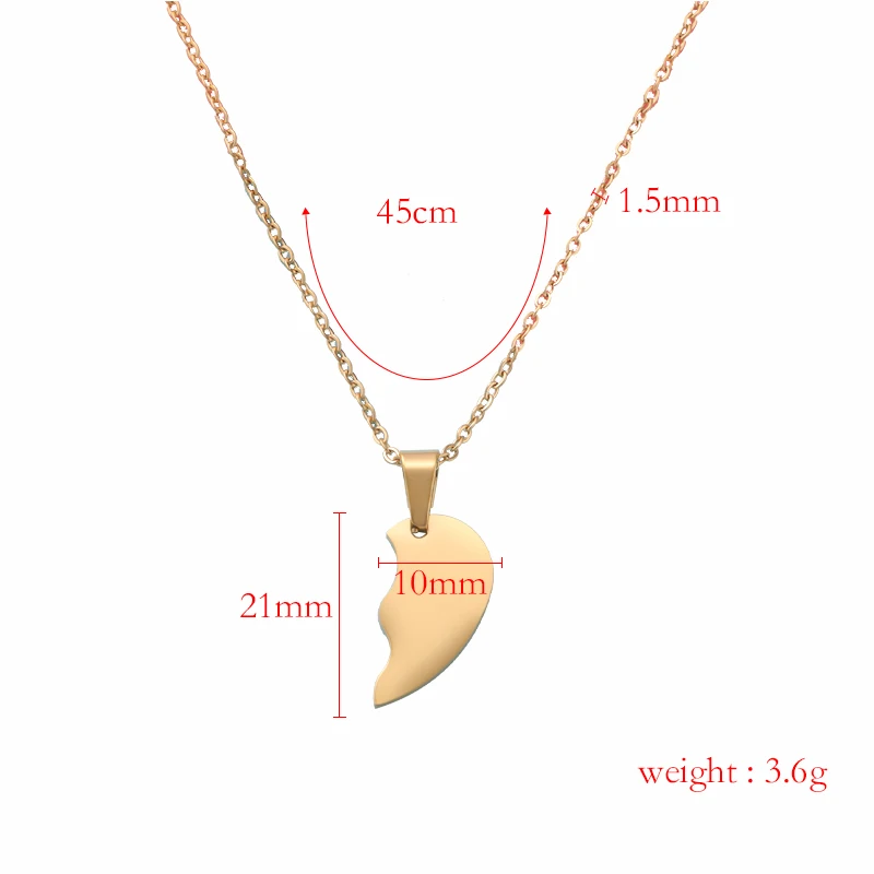 Fnixtar 5Pairs/Lot Broken Heart Stitching Pendant Necklace Mirror Polish Stainless Steel Heart DIY Custoimz BFF Necklaces
