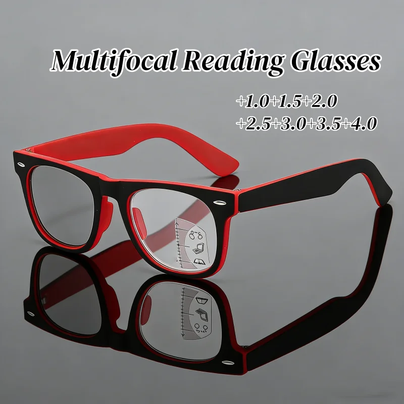 

2026 Photochromic Multifocal Reading Glasses Men Fashionable Square-framed Eyeglasses Women Vintage Anti Blue Ray Presbyopia
