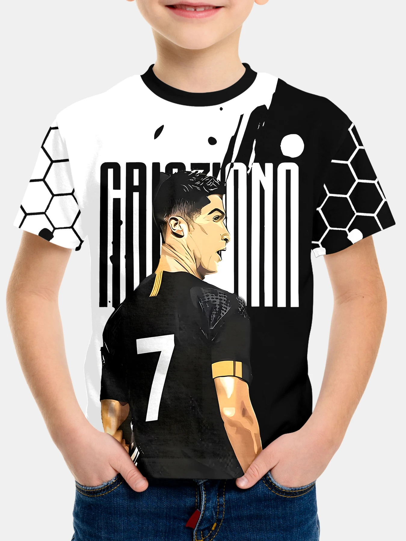 

Summer fashion for boys and girls, No.7 football star, comfortable children's clothing for building blocks, summer short sleeves