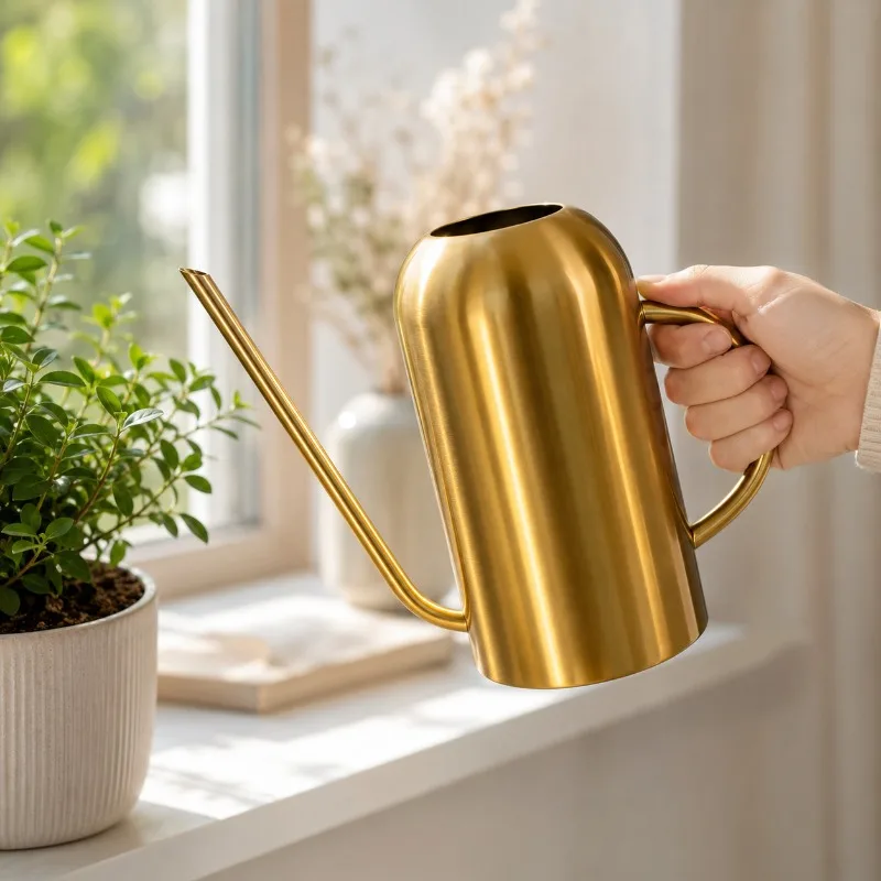 Gardening watering kettle long mouth stainless steel shower kettle gold