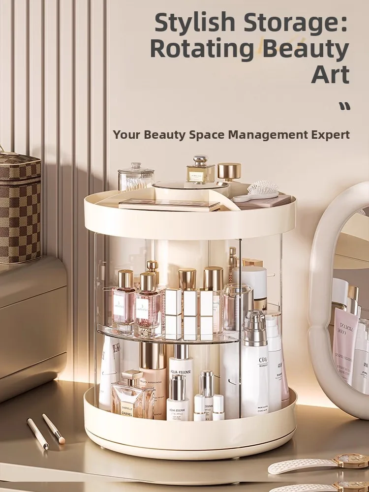 

Новинка 2025: Пылезащитный вращающийся настольный органайзер для косметики и уходовых средств, высококачественный круглый цилиндрический контейнер