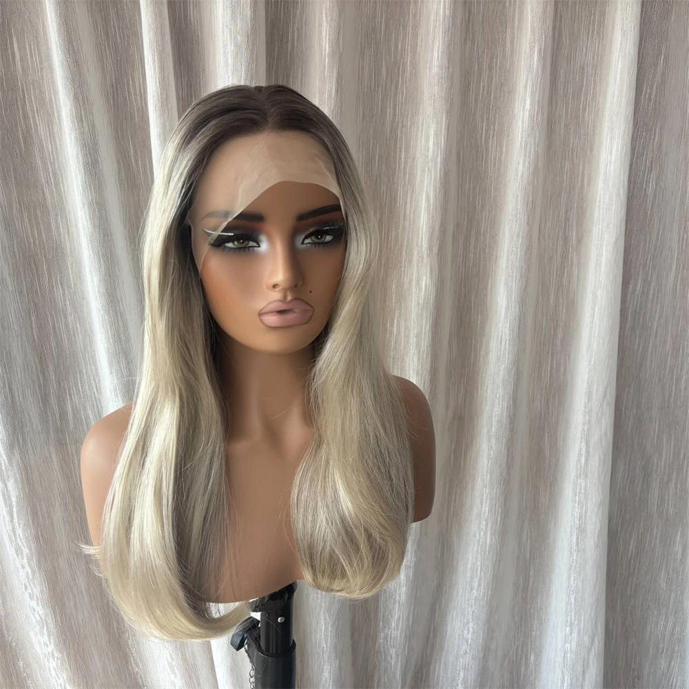 Japanese Heat Resistant Silk Fiber Ombre Synthetic HD Lace Front Wig Balayage Pre Plucked Hairline 13x4 Middle Part Layered Wig