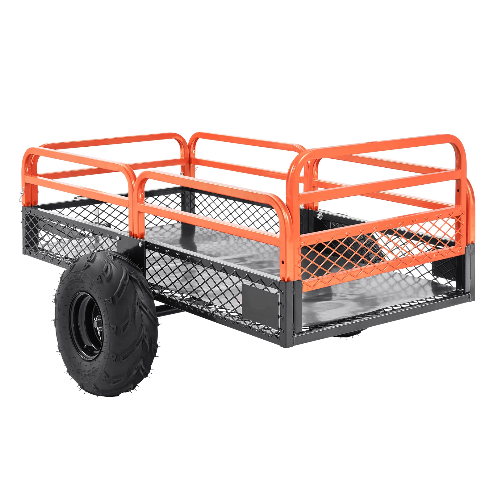 SucceBuy Heavy Duty Steel ATV Dump Trailer Tow Behind Dump Cart Garden Trailer Removable Sides and Tires for Mowers Tractors