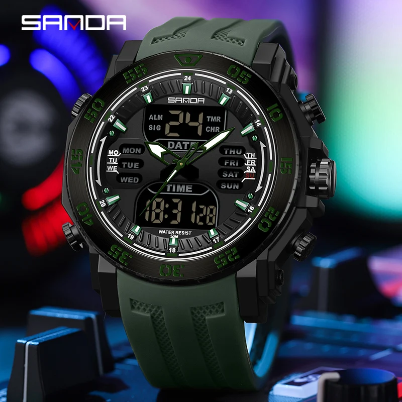 

SANDA Top Men Quartz Watches Sport Waterproof Military Watch Wristwatch for Male Big Dial LED Digital Clock Relogios Masculino