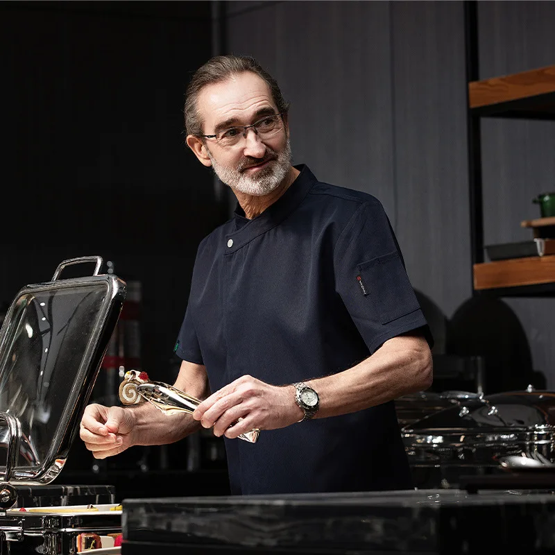 

Эластичная униформа шеф-повара с коротким рукавом для мужчин, для отелей, ресторанов, кухонь, пекарен, летняя рабочая одежда