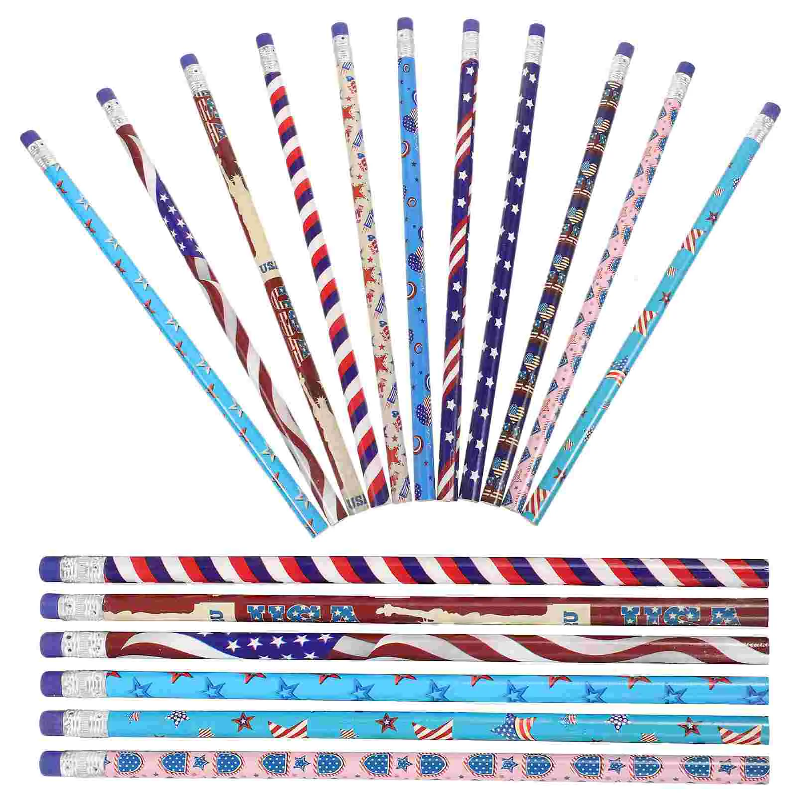 48 Pcs Flag Pencil USA Pencils Small Wood for Painting Sturdy Drawing 4th of July Bulk