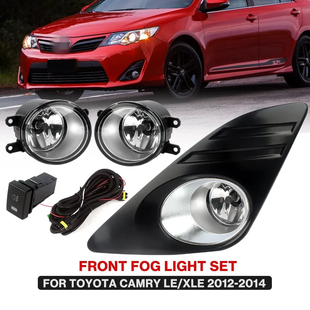 

July King Car Fog Lamp Assembly Kit Case for Toyota Camry LE XLE 2012 2013 2014, 4300K Fog Lamp Blub + Cover + Harness + Switch