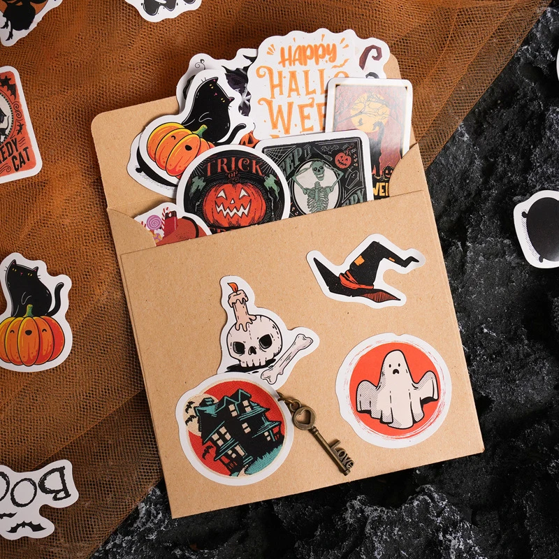 46Pcs/Box Funny Halloween Sticker Pack DIY Material Decorative Stationery Cup Notebook Mobile Phone Toy Scrapbook Kids Gift