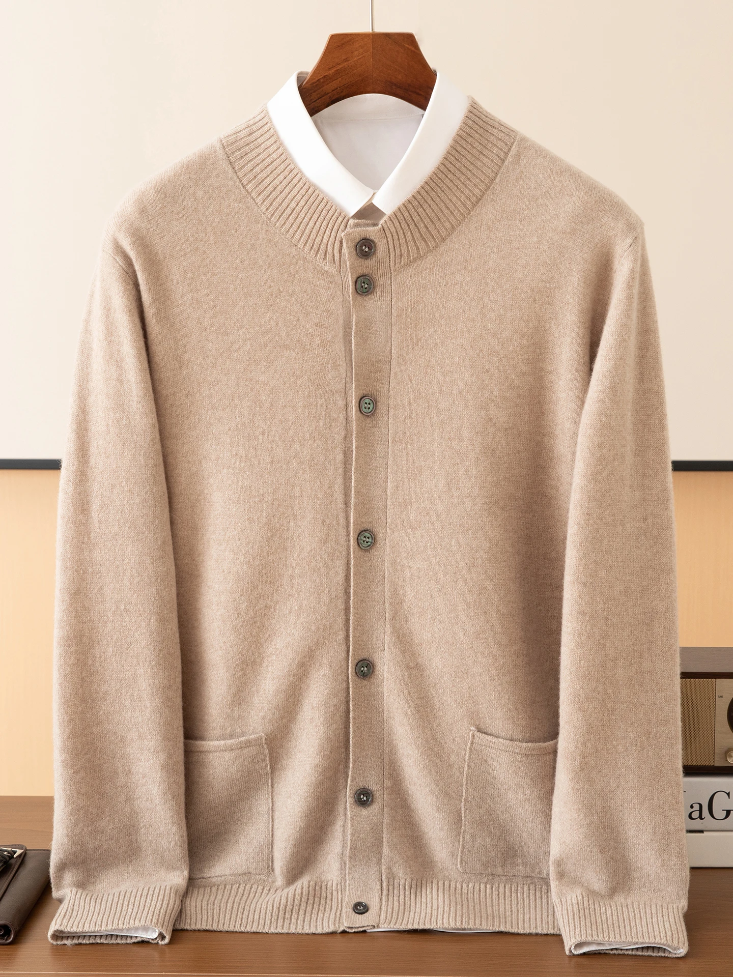 New Smart Casual 100% Merino Wool Men Sweater Thick Autumn Winter Man Knitted O-Neck Cardigan Cashmere Long Sleeve Clothing Tops