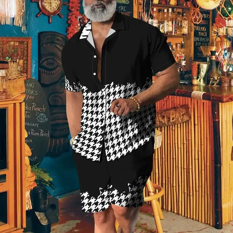 

Men's Fashion Printed Party Set, Printed Shirt, Beach Shorts, 2-piece Oversized Luxury Set, Hawaiian Vacation Streetwear