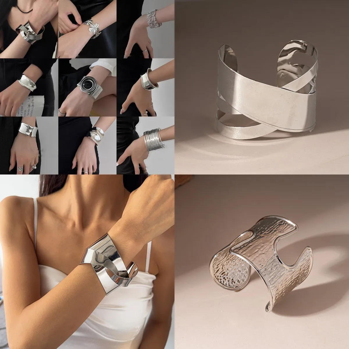 Wrinkled Cross-Over Glossy Open Bangle Bracelet for Women – Minimalist Elegant Fashion Accessory, Trendy Stackable Wristband