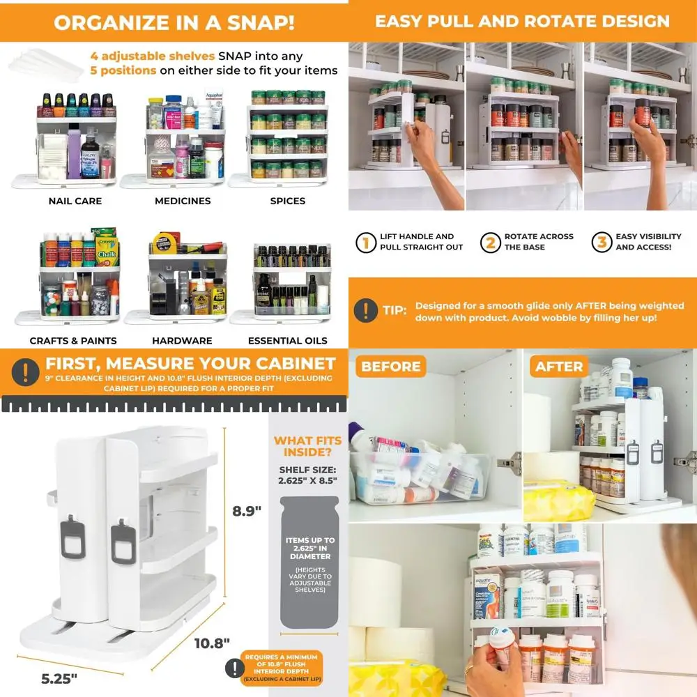 

Adjustable 5-Tier Magnetic Spice Rack Organizer with 3 Rotating Shelves for Cabinet Storage, 8.9H x 6.1W x 10.8D