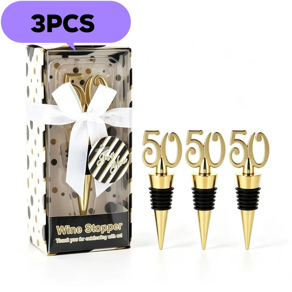 3pcs Number 50 Bottle Stopper,50 th Birthday Party Gifts For Guests, Golden Metal Red Wine Stopper, Wine Bottle Cork