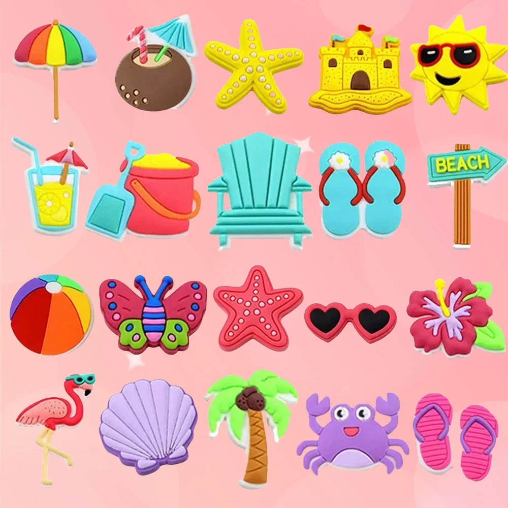 

New Arrival Summer Beach Series 1PCS Shoe Charm Cartoon Drink Sunglasses Bag Accessories Button Crab Hole Slipper Buckle Decor