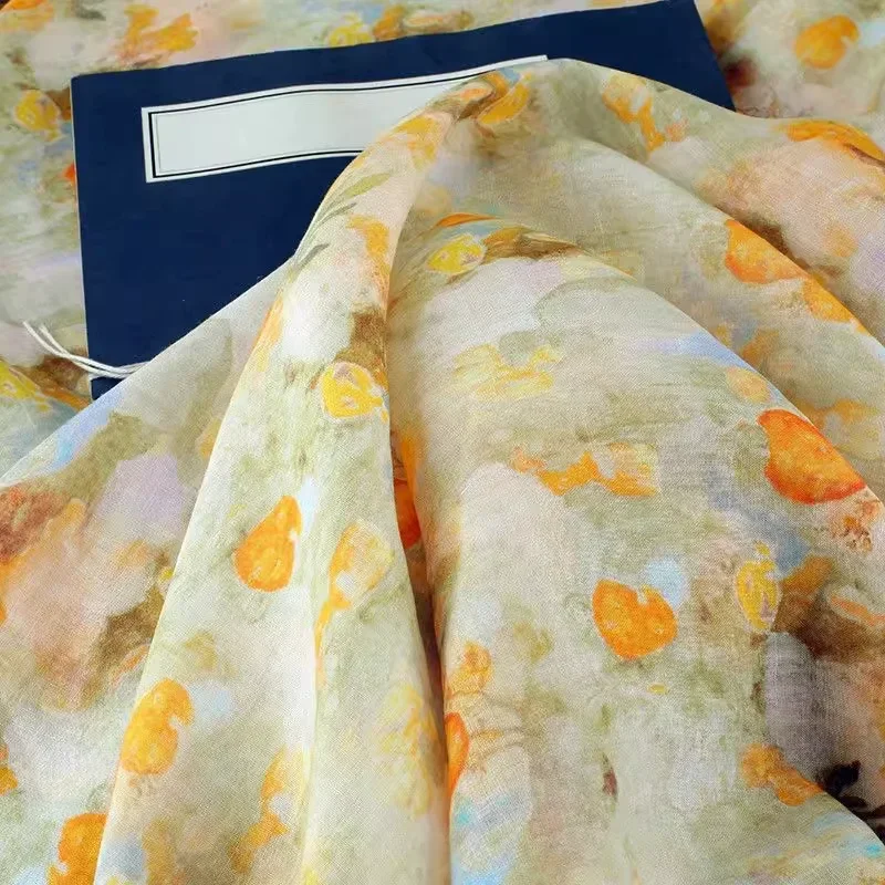 High quality Natural Ramie Linen Digital Printing Summer Hand Sewing by the meter fabric for dress Wholesale